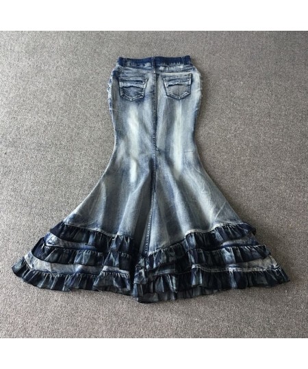 2023 Female Bohemia Vintage Style Slim Sexy Saia High Hip Mopping the floor Ruffle Ladies Mermaid Denim Jeans Skirts Womens $...