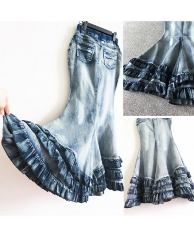 2023 Female Bohemia Vintage Style Slim Sexy Saia High Hip Mopping the floor Ruffle Ladies Mermaid Denim Jeans Skirts Womens $...