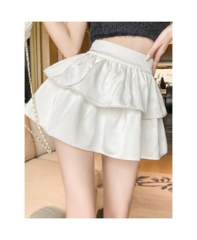 Ruffled High Waist A-line White Halfskirt Women's Summer 2022 New Design Sense Small Size Short Skirt $28.80 - Skirts