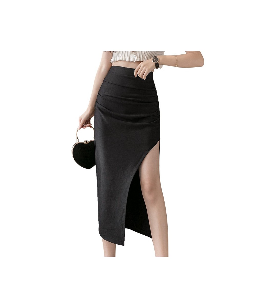 Summer and Autumn Women's Mid-Length Black Commuter Wrinkled High-Waist Hip-Wrapped Thin Nylon Work Skirt for Women 2022 A050...