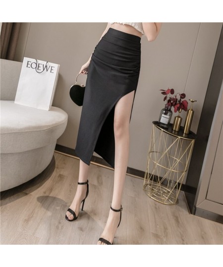 Summer and Autumn Women's Mid-Length Black Commuter Wrinkled High-Waist Hip-Wrapped Thin Nylon Work Skirt for Women 2022 A050...