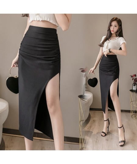 Summer and Autumn Women's Mid-Length Black Commuter Wrinkled High-Waist Hip-Wrapped Thin Nylon Work Skirt for Women 2022 A050...