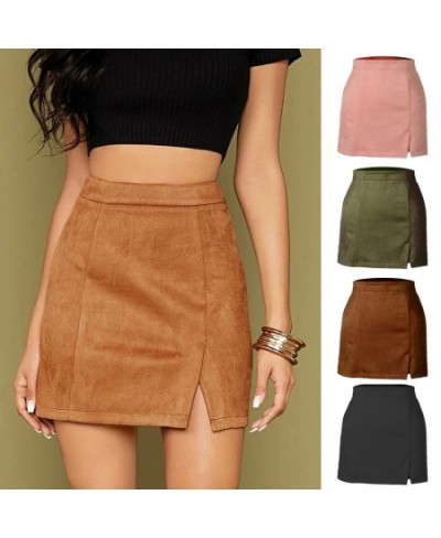 2022 Autumn and Winter Women's Suede Bag Hip Skirt High Waist Skirts with Zipper A-line Solid Colors Jupe Taille Haute $23.32...