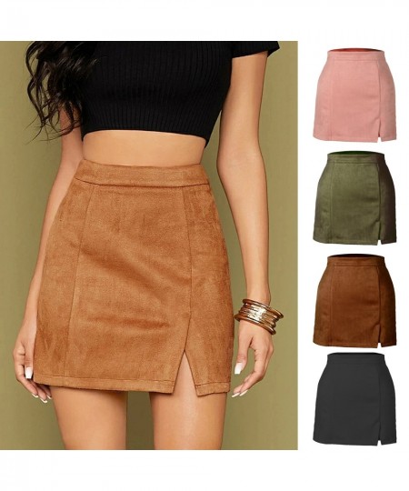 2022 Autumn and Winter Women's Suede Bag Hip Skirt High Waist Skirts with Zipper A-line Solid Colors Jupe Taille Haute $23.32...