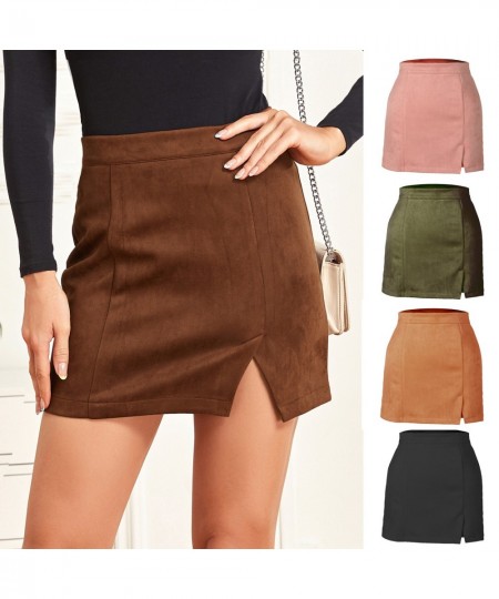 2022 Autumn and Winter Women's Suede Bag Hip Skirt High Waist Skirts with Zipper A-line Solid Colors Jupe Taille Haute $23.32...