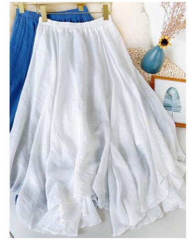 2023 Summer White Cotton Linen Irregualr Long Skirts Women Big Flare Swing Mid-calf High Low Solid Cotton Long Skirts Female ...