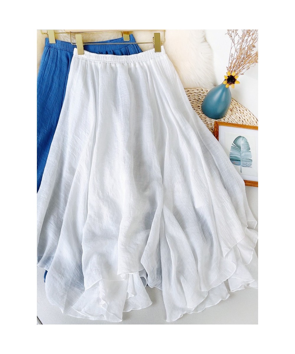 2023 Summer White Cotton Linen Irregualr Long Skirts Women Big Flare Swing Mid-calf High Low Solid Cotton Long Skirts Female ...