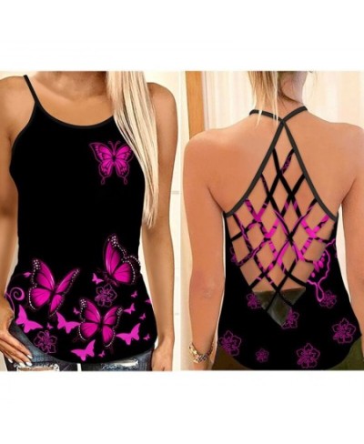 Butterfly Flower Criss-Cross Open Back Camisole Tank Top + Leggings Sleeveless Shirt Summer Vest + Leggings Yoga Set $22.27 -...