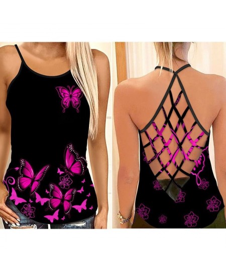 Butterfly Flower Criss-Cross Open Back Camisole Tank Top + Leggings Sleeveless Shirt Summer Vest + Leggings Yoga Set $22.27 -...