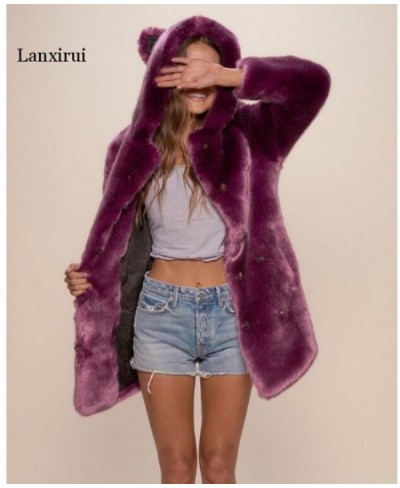 Faux Fur Coats Women Warm Long Sleeve Hooded Outwear 2023 Fashion Autumn and Winter Ladies Velvet Elegant Overcoats Female $1...