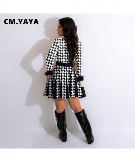 Women Houndstooth Fashion Big Swing High Waist Vintage Faux Long Sleeve Dress 2022 Autumn Winter INS Dresses Vestidos $45.70 ...