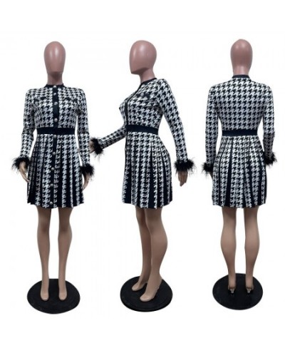 Women Houndstooth Fashion Big Swing High Waist Vintage Faux Long Sleeve Dress 2022 Autumn Winter INS Dresses Vestidos $45.70 ...