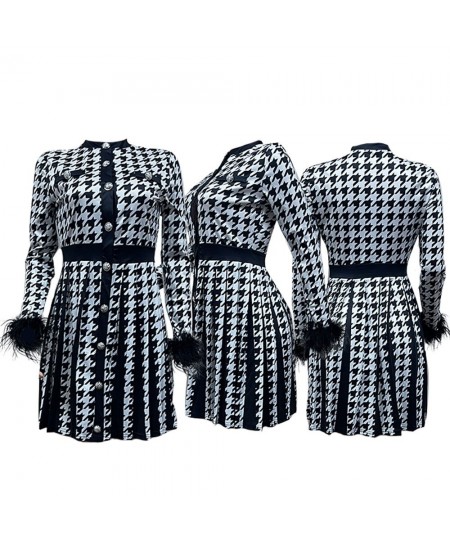 Women Houndstooth Fashion Big Swing High Waist Vintage Faux Long Sleeve Dress 2022 Autumn Winter INS Dresses Vestidos $45.70 ...