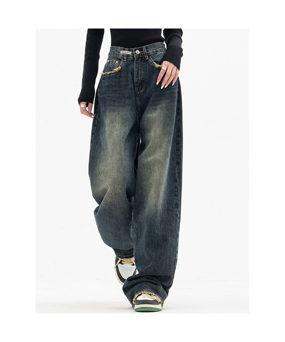 Y2K Women Vintage Streetwear Korean Baggy Blue Jeans High Waist Straight Wide Leg Pants Denim Trousers Fairy Grunge Alt Cloth...