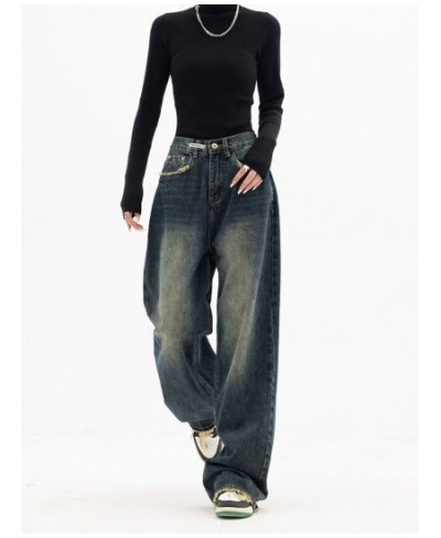 Y2K Women Vintage Streetwear Korean Baggy Blue Jeans High Waist Straight Wide Leg Pants Denim Trousers Fairy Grunge Alt Cloth...