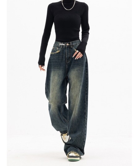 Y2K Women Vintage Streetwear Korean Baggy Blue Jeans High Waist Straight Wide Leg Pants Denim Trousers Fairy Grunge Alt Cloth...