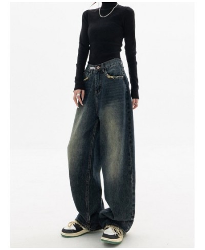 Y2K Women Vintage Streetwear Korean Baggy Blue Jeans High Waist Straight Wide Leg Pants Denim Trousers Fairy Grunge Alt Cloth...