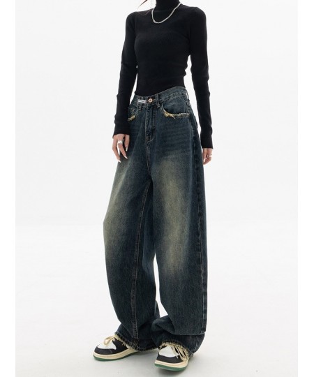 Y2K Women Vintage Streetwear Korean Baggy Blue Jeans High Waist Straight Wide Leg Pants Denim Trousers Fairy Grunge Alt Cloth...