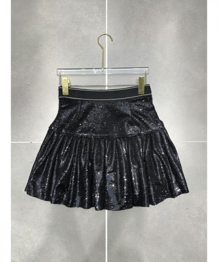 A-008 Fashionable high waisted sequin loose black skirt women's pleated skirt $80.99 - Skirts