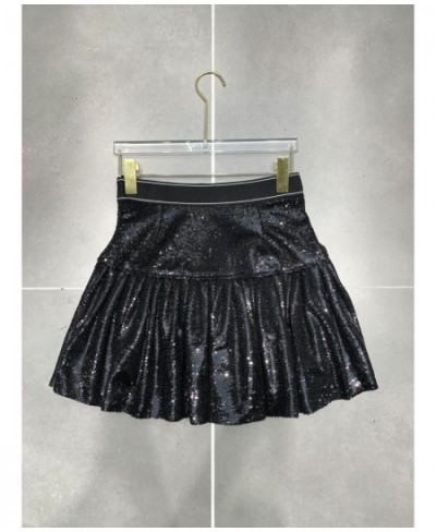 A-008 Fashionable high waisted sequin loose black skirt women's pleated skirt $80.99 - Skirts