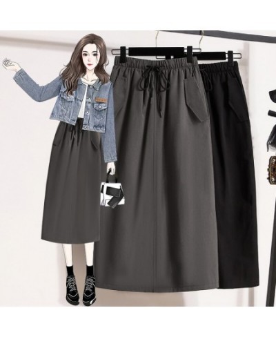 Black Grey Elastic Waist Midi Elegant High-Waisted Women'S Spring Autumn Winter Skirts Korean Style Fashion 2022 Harajuku $45...