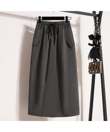 Black Grey Elastic Waist Midi Elegant High-Waisted Women'S Spring Autumn Winter Skirts Korean Style Fashion 2022 Harajuku $45...