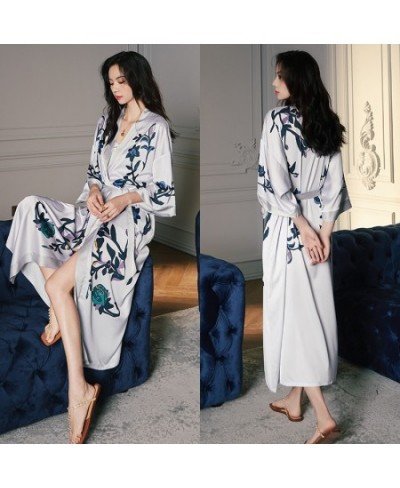 High Quality Women's Pajamas Long Robe Floral Sleepwear Silk Like Sexy Bathrobe Homewear Luxury Nightwear peignoir femme $53....