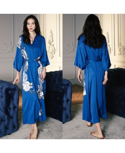 High Quality Women's Pajamas Long Robe Floral Sleepwear Silk Like Sexy Bathrobe Homewear Luxury Nightwear peignoir femme $53....