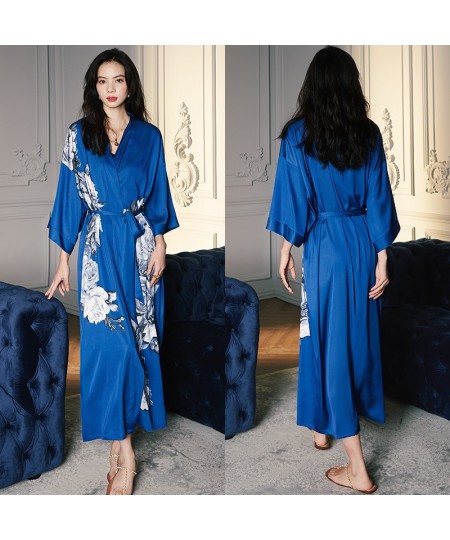 High Quality Women's Pajamas Long Robe Floral Sleepwear Silk Like Sexy Bathrobe Homewear Luxury Nightwear peignoir femme $53....