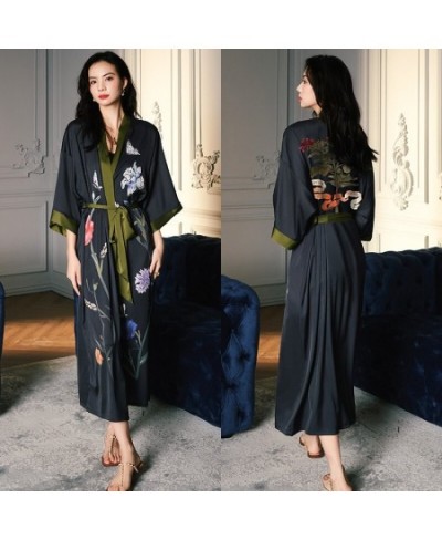 High Quality Women's Pajamas Long Robe Floral Sleepwear Silk Like Sexy Bathrobe Homewear Luxury Nightwear peignoir femme $53....