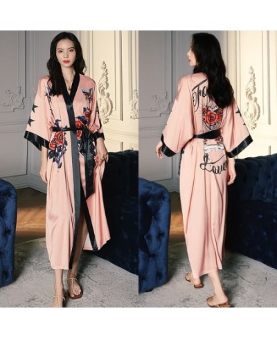 High Quality Women's Pajamas Long Robe Floral Sleepwear Silk Like Sexy Bathrobe Homewear Luxury Nightwear peignoir femme $53....