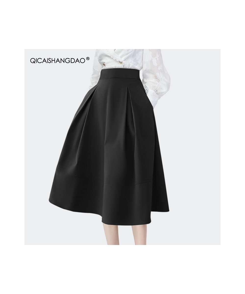 Elegant Hepburn Style 2022 Spring Summer High Waist Black Fashion Skirt Women Mid-length A-Line Ball Gown Skirts BIG Swing $7...