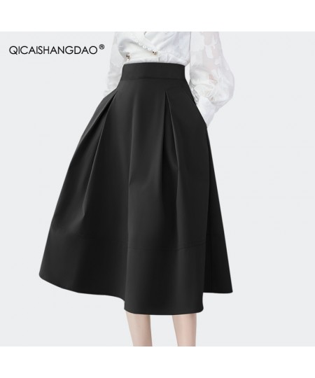 Elegant Hepburn Style 2022 Spring Summer High Waist Black Fashion Skirt Women Mid-length A-Line Ball Gown Skirts BIG Swing $7...