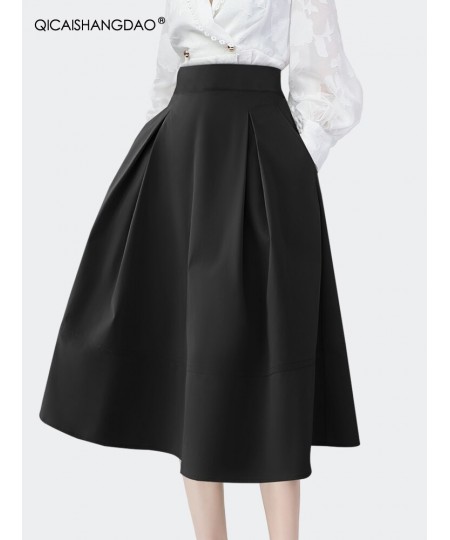 Elegant Hepburn Style 2022 Spring Summer High Waist Black Fashion Skirt Women Mid-length A-Line Ball Gown Skirts BIG Swing $7...