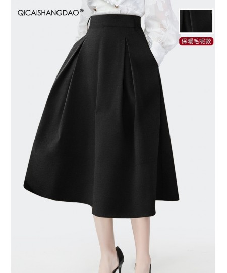 Elegant Hepburn Style 2022 Spring Summer High Waist Black Fashion Skirt Women Mid-length A-Line Ball Gown Skirts BIG Swing $7...