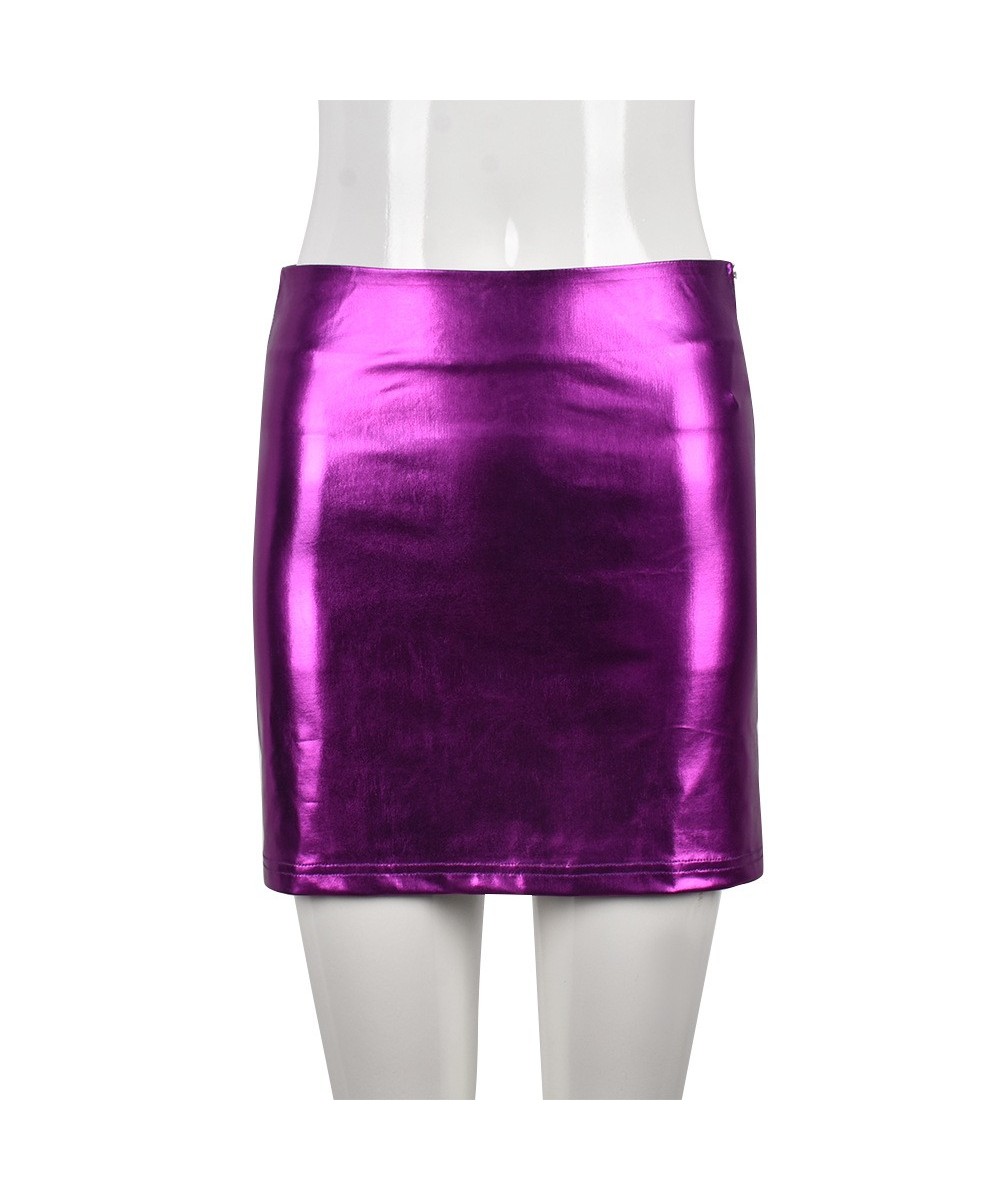 Purple Stretchy PU Leather Package Hip Skirt Women Sexy Zipper Fold High Waist Mini Skirts Autumn 2022 Female Bottoms $27.69 ...