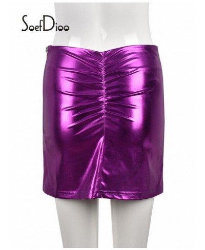 Purple Stretchy PU Leather Package Hip Skirt Women Sexy Zipper Fold High Waist Mini Skirts Autumn 2022 Female Bottoms $27.69 ...