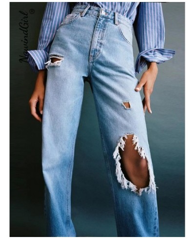 Blue Jeans For Women Ripped Denim Pants Casual High Waist Wide Leg Pants Female Vintage Streetwear Women's Trousers Fashion $...