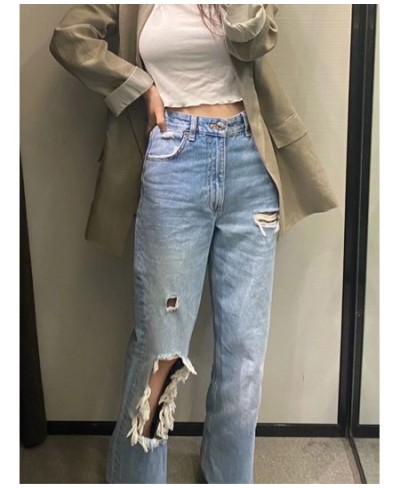 Blue Jeans For Women Ripped Denim Pants Casual High Waist Wide Leg Pants Female Vintage Streetwear Women's Trousers Fashion $...