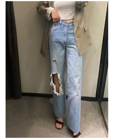 Blue Jeans For Women Ripped Denim Pants Casual High Waist Wide Leg Pants Female Vintage Streetwear Women's Trousers Fashion $...