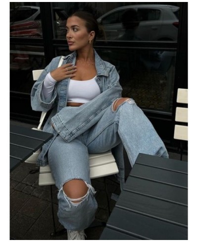 Blue Jeans For Women Ripped Denim Pants Casual High Waist Wide Leg Pants Female Vintage Streetwear Women's Trousers Fashion $...